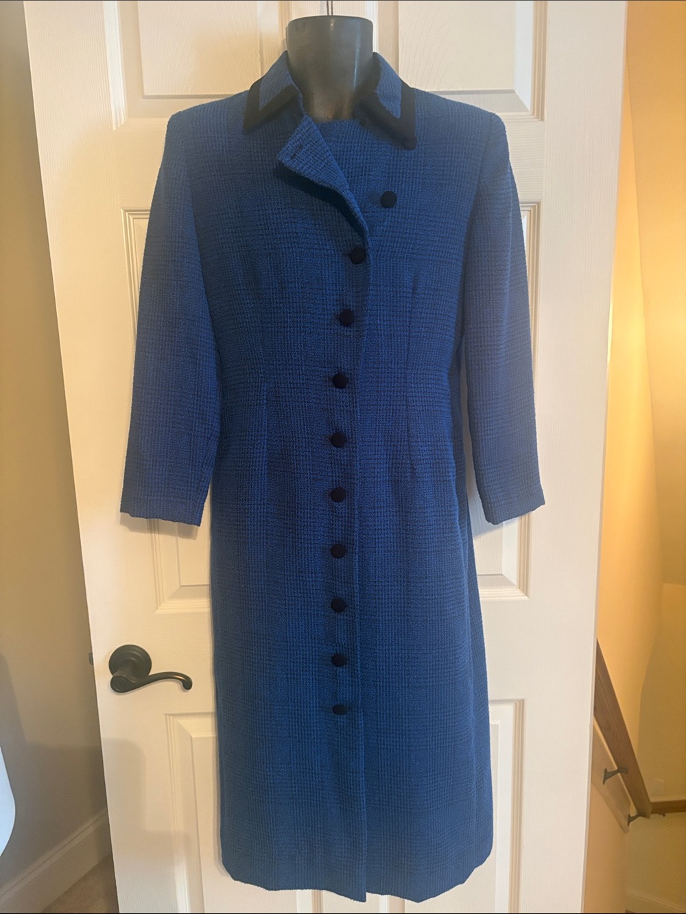 Blue Textured Button-Front Coat Dress